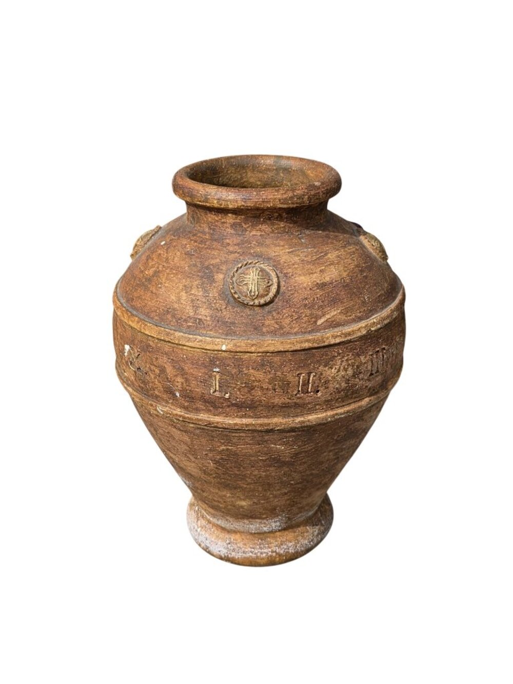 Antique Tuscan Terracotta Olive Oil Jar/Planter with Roman numerals Symbols 1-10